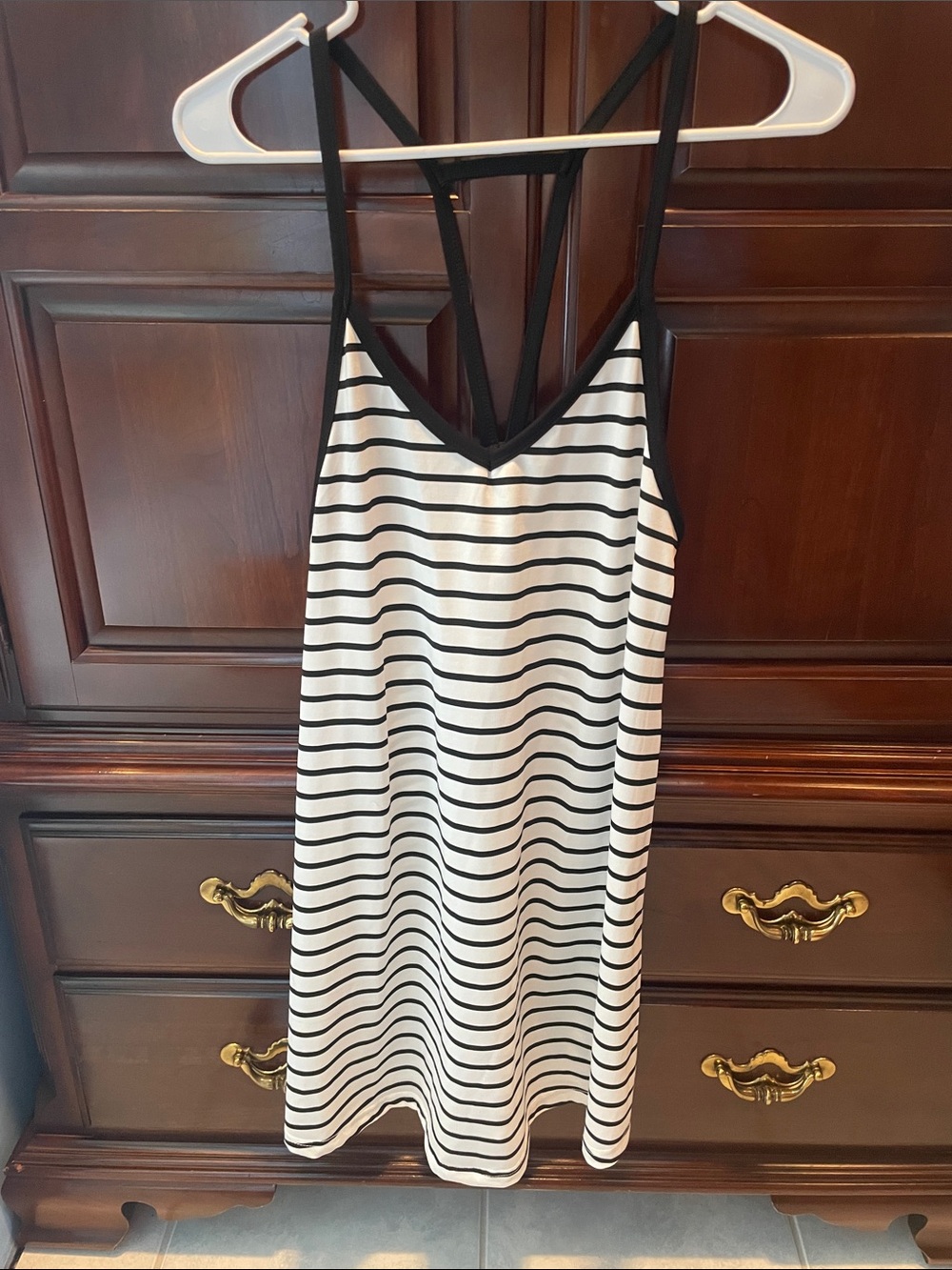 Black & White Striped Slip Dress - Sleeveless V-Neck